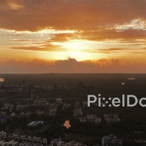 PD1106 - Dramatic Aerial Drone Shot of Sunset Over Mumbai's Northern Suburb