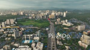 PD1104 - Aerial Drone Flight Over Mumbai's Western Express Highway