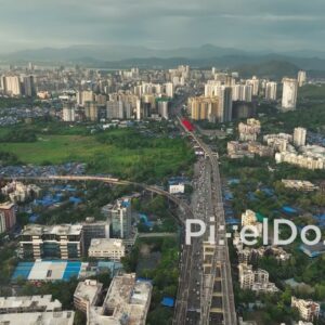 PD1104 - Aerial Drone Flight Over Mumbai's Western Express Highway