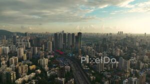 PD1101 - Dramatic Aerial Drone Shot of Mumbai's Borivali Area and Western Express Highway