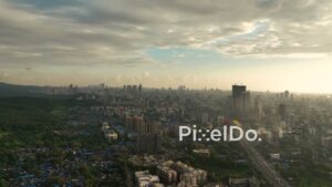 PD1098 - Dramatic Aerial Drone Shot of Mumbai's Western Suburb Skyline
