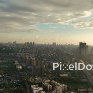 PD1098 - Dramatic Aerial Drone Shot of Mumbai's Western Suburb Skyline