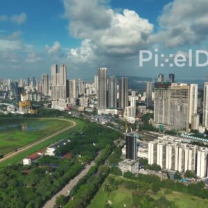 PD1150 - Aerial Drone Flight Over South Mumbai's Iconic Skyline, Racecourse, and Railway