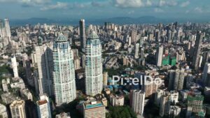 PD1142 - Aerial Drone Pan of The Imperial Towers and South Mumbai Skyline