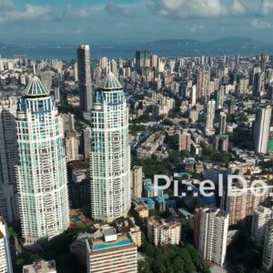 PD1142 - Aerial Drone Pan of The Imperial Towers and South Mumbai Skyline