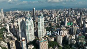 PD1141 - Aerial Drone Orbit of The Imperial Towers and South Mumbai Skyline
