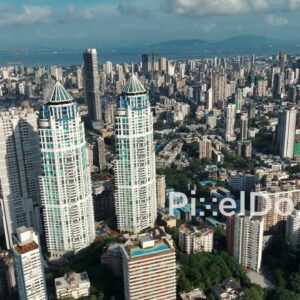 PD1141 - Aerial Drone Orbit of The Imperial Towers and South Mumbai Skyline