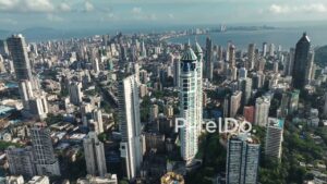 PD1140 - Aerial Drone Pan of South Mumbai's Iconic Skyline and The Imperial Towers