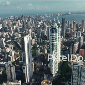 PD1140 - Aerial Drone Pan of South Mumbai's Iconic Skyline and The Imperial Towers