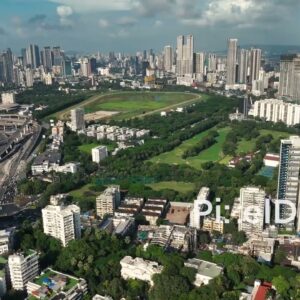 PD1137 - Aerial Drone Pan of South Mumbai Skyline, Racecourse, and Coastal Road