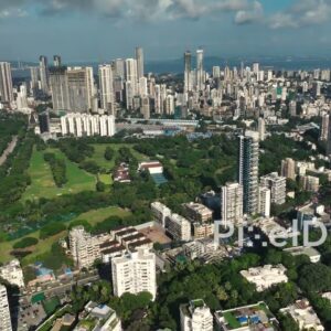 PD1136 - Aerial Drone Pan of South Mumbai Skyline, Racecourse, and Coastline