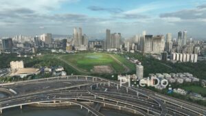PD1130 - Aerial Drone Flight Over Coastal Road Interchange and Mahalaxmi Racecourse