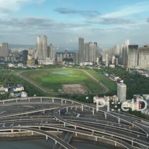 PD1130 - Aerial Drone Flight Over Coastal Road Interchange and Mahalaxmi Racecourse
