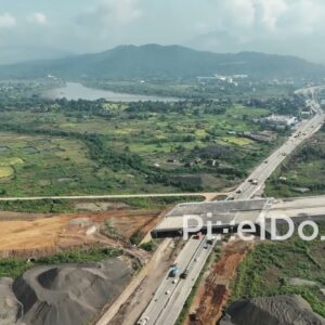 PD1019 - Aerial Pan of Delhi-Mumbai Industrial Corridor Construction near Virar Interchange