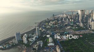 PD1127 - Aerial Drone View of Mumbai's Worli Area, Coastal Road, and Bandra-Worli Sea Link