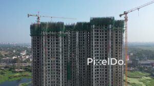 PD1158 - Aerial Drone Tilt-Up of Skyscraper Under Construction