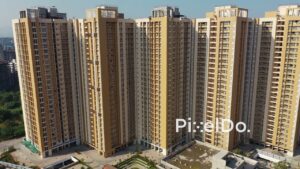 PD1154 - Aerial Drone Tilt-Down of Modern High-Rise Residential Complex and Amenities