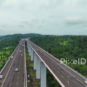 PD1179 - Aerial Drone Pullback of Samruddhi Mahamarg Viaduct Over Forest
