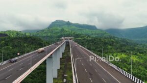 PD1175 - Aerial Drone Flight Over Samruddhi Mahamarg Viaduct Near Igatpuri