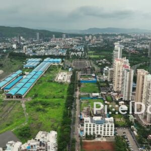 PD1172 - Aerial Drone Flight Over Sanpada, Navi Mumbai Cityscape and Railway Yard