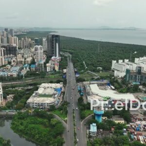 PD1170 - Aerial Drone Flight Over Vashi Cityscape, Highway, and Inorbit Mall