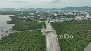 PD1167 - Aerial Drone Flight Over Vashi Toll Naka on Sion Panvel Highway