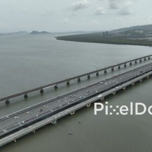 PD1165 - Aerial Drone Pan of Vashi Bridge (Sion Panvel Highway) and Railway Bridge
