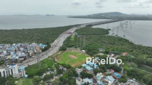 PD1163 - Aerial Drone Flight Over Vashi Toll Naka and Vashi Bridge