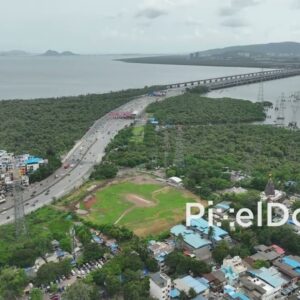 PD1163 - Aerial Drone Flight Over Vashi Toll Naka and Vashi Bridge