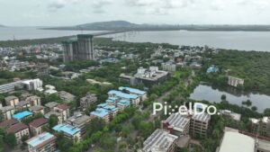 PD1162 - Aerial Drone Flight Over Vashi, Navi Mumbai Cityscape