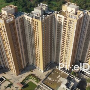 PD1153 - Aerial Drone Pullback of Modern High-Rise Residential Complex