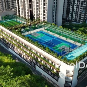 PD1015 - Aerial Orbit of Rooftop Sports Courts on Clubhouse Podium