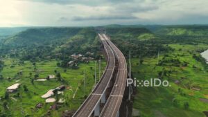 PD1186 - Aerial Drone Pan of Scenic Expressway Viaduct in Green Valley