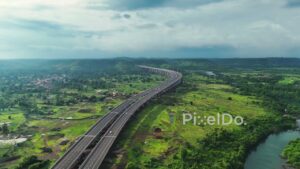 PD1182 - Aerial Drone Flight Over Scenic Expressway Viaduct in Green Valley