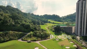 PD1008 - Aerial Flight Over Luxury Golf Course and Residential High-Rise