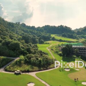 PD1008 - Aerial Flight Over Luxury Golf Course and Residential High-Rise