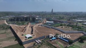 PD1003 - Aerial View of Heavy Machinery at a Large-Scale Construction Site