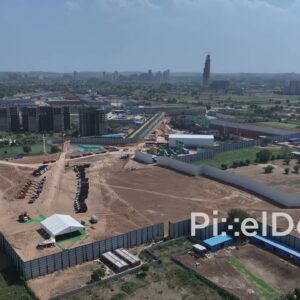PD1003 - Aerial View of Heavy Machinery at a Large-Scale Construction Site