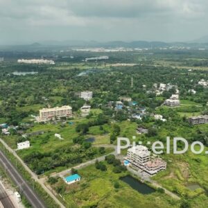 PD1058 - Aerial Drone Flight Over Railway Line and Suburban Landscape