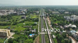PD1056 - Aerial Drone Flight Over Commuter Train and Railway Station