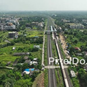 PD1056 - Aerial Drone Flight Over Commuter Train and Railway Station