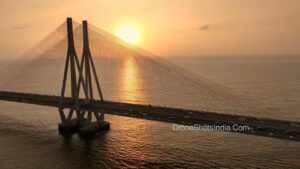 PD1229 - Aerial Orbit View of Bandra Worli Sea Link Bridge at Golden Sunset