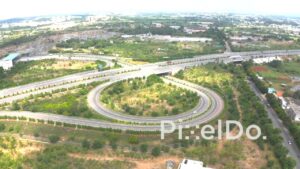 PD1277 - Aerial View of Curved Highway Ramp and Expressway Interchange