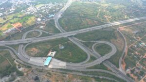 PD1273 - Aerial View of Complex Highway Interchange and Toll Plaza Infrastructure