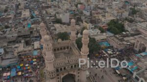 PD1263 - Aerial View of Historic Charminar Monument and Bustling Market