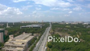 PD1301 - Aerial View of Modern IT Corridor Highway and City Skyline