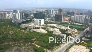 PD1299 - Aerial View of Gachibowli Financial District and Rocky Green Landscape