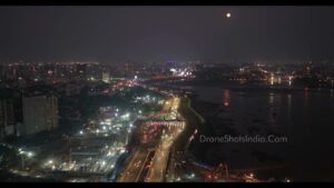 PD1213 - Aerial Night View of Bandra Worli Sea Link Toll Plaza on Western Express Highway