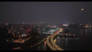 PD1212 - Aerial Night View of Bandra Worli Sea Link and Coastal City Skyline Under Full Moon