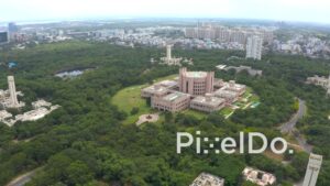 PD1293 - Aerial Orbit View of Indian School of Business (ISB) Campus and City Skyline